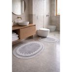 MK HOMETEKS Hafsa Model Oval Gri 2’li Peluş Banyo Paspas Takımı