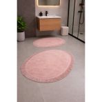 MK HOMETEKS Mk-hometeks Sade Oval Büyük Model Pudra Püsküllü 2’li Banyo Paspas Takımı