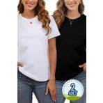 MK Mukko Kids Kadın Yetişkin 2'li Set Basic Düz Kısa Kol Tshirt-Pamuk Terletmez Basic Kadın Siyah/Beyaz Tişört Set