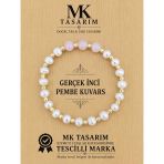 Mk Tasarım Gerçek İnci-Pembe Kuvars Taşı Bileklik Mk.7000.818- Rahatlık-Dinginlik-Enerji- Stres Bilekliği