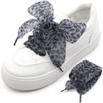MKEHSH Kar İpliği Ayakkabı Dantelleri: 2 Çift Geniş Leopar Düz Spor Ayakkabı Bağcıkları, 07 Siyah Leopar 1.6 İnç (4 cm) genişliğinde, 55 inch(140CM)