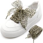 MKEHSH Kar İpliği Ayakkabı Dantelleri: 2 Çift Geniş Leopar Düz Spor Ayakkabı Bağcıkları, 08 Sarı Leopar 1.6 İnç (4 cm) genişliğinde, 55 inch(140CM)