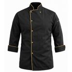 MKWorkwear OSAKA Şef Ceketi – Modern Aşçı Kıyafeti | Erkek & Kadın Kullanıma Uygun | Kişiye Özel Üniforma ve İş Elbiseleri (Siyah-Gold Biyeli, XL)