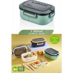M&L Lunch Box 5 Bölmeli Taşınabilir Yemek Kabı Lunch Box Diyet Beslenme Kutusu Saklama Kabı Çatal Kaşık Sefer Tası - Yeşil