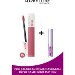 MMaybelline Super Stay Matte Ink 15 Lover Likit Mat Ruj + Mini Falsies Surreal Maskara