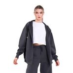 MMETALIC Antrasit Kanguru Cepli Kapüşonlu Fermuarlı Oversize Kadın Sweatshirt MTLCB73 S