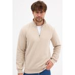 Mmetalic Erkek Bej Standart Fit Normal Kesim Pamuklu Yarım Fermuarlı Dik Yaka Pamuklu Sweatshirt - 2XL
