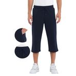 MMETALIC Erkek Cepleri Fermuarlı Bermuda Diz Altı Kapri Beli Ayarlanabilir Lastikli Uzun Şort (Lacivert, 2XL)