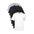MMETALIC Erkek Çok Renkli T- Shirt Regular Fit Rahat Kesim Bisiklet Yaka 5'li Basic Tişört Paketi HAKİ S