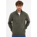 mmetalic Erkek Haki Standart Fit Normal Kesim Pamuklu Yarım Fermuarlı Dik Yaka Pamuklu Sweatshirt