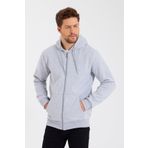 mmetalic Gri Kanguru Cepli Kapüşonlu Fermuarlı Içi Pamuklu Erkek Sweatshirt