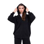 MMETALIC Kanguru Cepli Kapüşonlu Fermuarlı Oversize Kadın Sweatshirt (Siyah, M)