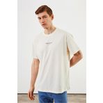 mmetalic Leo Erkek Oversize Tshirt %100 Pamuk Bisiklet Yaka Baskı Detaylı Basic Ekru Tişört