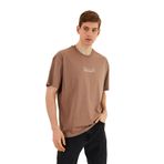MMETALIC Leo Erkek Oversize Tshirt%100 Pamuk Bisiklet Yaka Baskı Detaylı Basic Tişört (Bej, M)