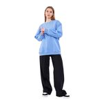 MMETALIC Mavi Kadın Pamuklu Oversize Basic Bisiklet Yaka Sweatshirt L