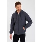 mmetalic Metalıc Antrasit Kanguru Cepli Kapüşonlu Fermuarlı Içi Pamuklu Erkek Sweatshirt
