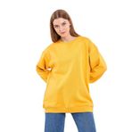 MMETALIC Sarı Kadın Pamuklu Oversize Basic Bisiklet Yaka Sweatshirt S
