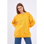 MMETALIC Sarı Kadın Pamuklu Oversize Basic Bisiklet Yaka Sweatshirt XS