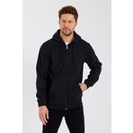 mmetalic Siyah Kanguru Cepli Kapüşonlu Fermuarlı Içi Pamuklu Erkek Sweatshirt