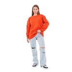 MMETALIC Turuncu Kadın Pamuklu Oversize Basic Bisiklet Yaka Sweatshirt S
