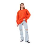 MMETALIC Turuncu Kadın Pamuklu Oversize Basic Bisiklet Yaka Sweatshirt XS
