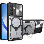 MMP Shop Samsung Galaxy S24 Fe Uyumlu Kamera Koruma 360 Dönebilen Magsafe Halka Stand Özellikli Tank Kılıf - Glx S24 Fe - Gümüş
