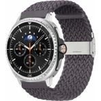 MMP Shop Samsung Galaxy Watch 8 40MM / 44MM / 46MM Classic Uyumlu Metal Clips Kumaş Örgü Akıllı Saat Kordon - Füme