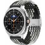 MMP Shop Samsung Galaxy Watch 8 40MM / 44MM / 46MM Classic Uyumlu Metal Clips Kumaş Örgü Akıllı Saat Kordon - Siyah - Beyaz