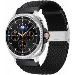 MMP Shop Samsung Galaxy Watch 8 40MM / 44MM / 46MM Classic Uyumlu Metal Clips Kumaş Örgü Akıllı Saat Kordon - Siyah