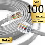 Mn6 MN202F Telefon Hat Kablosu 100 Metre Bakır İletken-Diş Mekan Uyumlu Adsl Vdsl Modem Uyumlu DSL Kablosu Flat 4'Lü - Gri