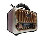 MN6 NS-09 Nostaljik Radyo - TWS Destekli, Bluetoothlu, Pilli, Ahşap - Tüm Bluetooth Cihazlarla Uyumlu - 18650 Li-pil, Antenli, FM Mini Radyo (Gümüş)