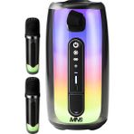 MN6 Pluse 7 Mikrofonlu Ses Bombası/Yeni Nesil/360°Ledli Hoparlör-Işıklı Gece Lambası/dekoratif Aydınlatma/2 Mikrofonlu Hoparlör - Siyah