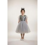 Mnk Baby & Kids Balon Kol Pul Payet Kız Çocuk Tütü Elbise M00751 - 8 Yaş - Gri