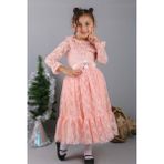 Mnk Baby & Kids Çiçek Motif Dantelli Çocuk Tesettür Elbise MNK0580 - Somon - 8 Yaş