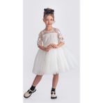 Mnk Baby & Kids Dantel Puanlı, Uzun Kol Prenses Kız Çocuk Elbise M00707 - Beyaz - 11 Yaş