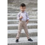 Mnk Baby & Kids Ekose Desen Askılı Pantolon Takım Erkek Çocuk MNK0436 Özel Olay İçin - Bej - 2 Yaş