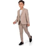 Mnk Baby & Kids Ekose Desen Spor Erkek Çocuk Ceket, Tişört , Jogger Pantolonlu Takım MNK0549 - 3 Yaş - Kahverengi