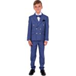 Mnk Baby & Kids Erkek Çocuk Takım Elbise MNK5689 Özel Günler İçin Kruvaze Mavi 8 Yaş