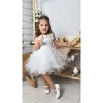 Mnk Baby & Kids Incili Kız Çocuk Daisy Abiye Elbise Trend Tarzda Doğum Günü İçin Beyaz Nakışlı Silüet MNK0585 - 4 Yaş