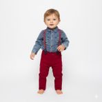 Mnk Baby & Kids Jeans Gömlek Gabardin Pantolon Erkek Bebek Takımı M00774 - Bordo - 6 Ay