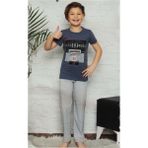 Mnk Baby & Kids Kısa Kol Tişört , Uzun Pantolon Erkek Çocuk Pijama M00672 - 6 Yaş - İndigo