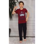 Mnk Baby & Kids Kısa Kol Tişört , Uzun Pantolon Erkek Çocuk Pijama M00672 - 9 Yaş - Bordo