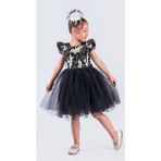 Mnk Baby & Kids Kız Çocuk Nakışlı Tütü Etek Elbise MNK0578 - 10 Yaş - Siyah - Beyaz