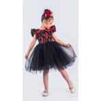Mnk Baby & Kids Kız Çocuk Nakışlı Tütü Etek Elbise MNK0578 - 7 Yaş - Siyah - Kırmızı