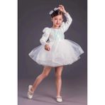 Mnk Baby & Kids Kız Çocuk Uzun Kol Tütü Gren Etekli Elbise Düğün İçin Abiye Pul Payetli MNK0583 - 11 - 12 Yaş - Beyaz