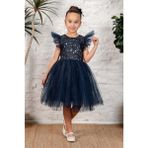 Mnk Baby & Kids Küpeli Pul Payet Tüllü Kız Çocuk Elbise MNK0526 - Lacivert - 10 Yaş