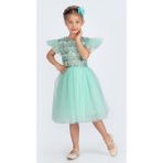 Mnk Baby & Kids Küpeli Pul Payet Tüllü Kız Çocuk Elbise MNK0526 - Mint Yeşil - 9 Yaş