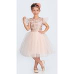 Mnk Baby & Kids Küpeli Pul Payet Tüllü Kız Çocuk Elbise MNK0526 - Somon - 5 Yaş