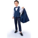 Mnk Baby & Kids Lacivert Simli Ceketli Yelekli Erkek Çocuk Damatlık Takım 4 Yaş