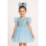 Mnk Baby & Kids Mavi Balon Kol Pul Payet Kız Çocuk Tütü Elbise Düğün ve Özel Davetler İçin M00751 - 7 Yaş